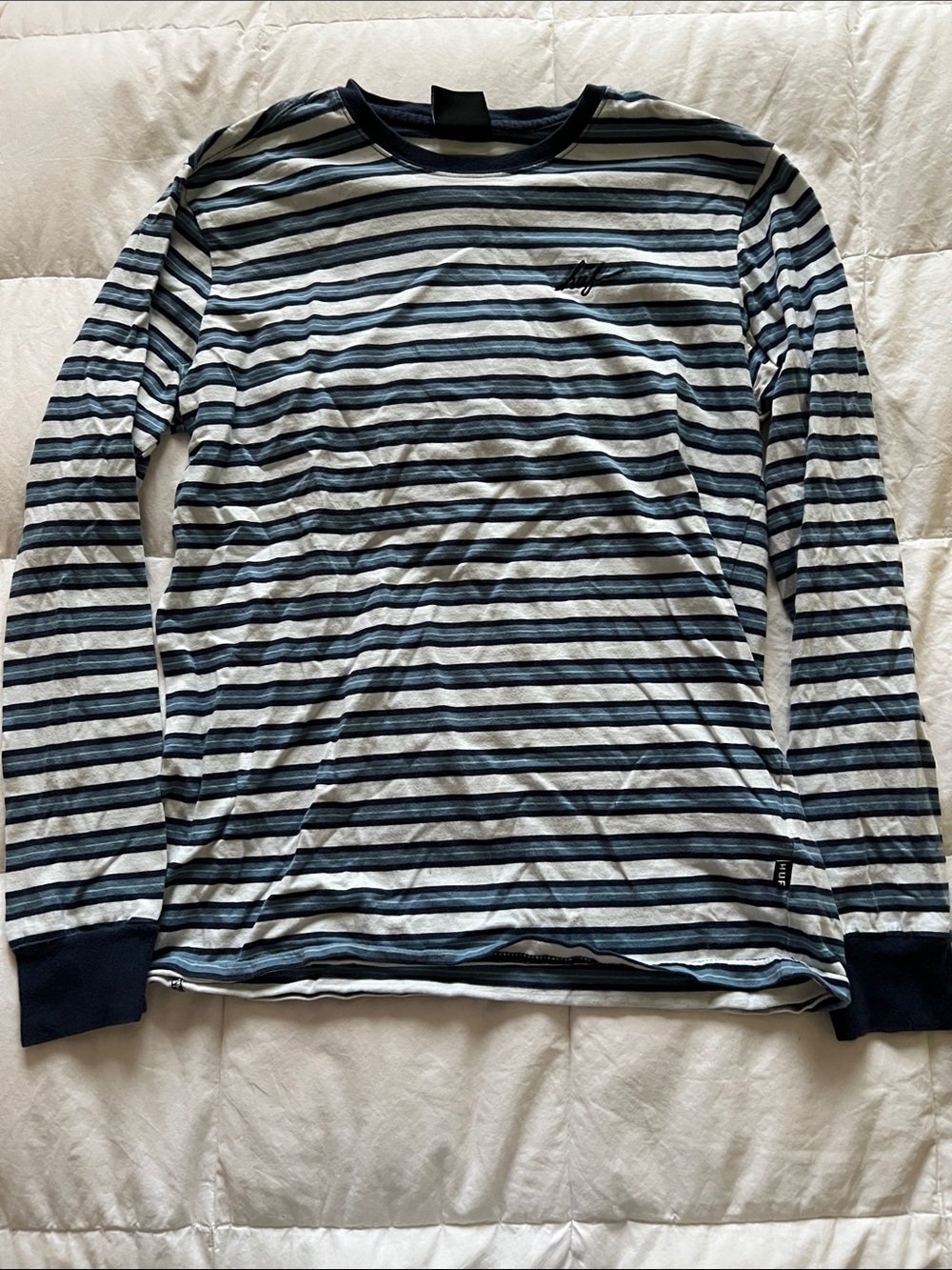 HUF Stripped Long-Sleeve Crewneck Shirt - Navy & White